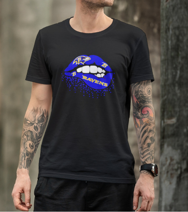 Baltimore Ravens B Lip Logo Blue And White Fan T-Shirt