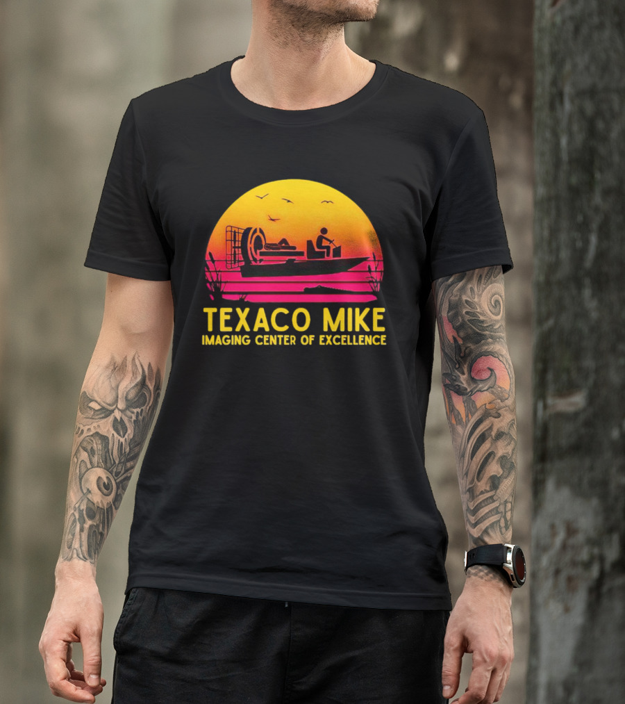 Texaco Mike Imaging Center Of Excellence Airboat Sunset Scene T-Shirt