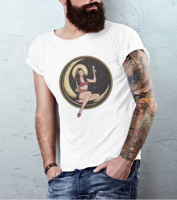 Moon Lady With Beer In Red Bikini Sitting On Crescent T-Shirt