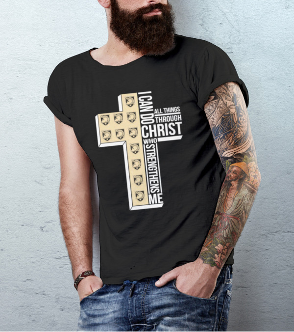 Black Knights I Can Do All Things Through Christ Who Strengthens Me Cross T-Shirt