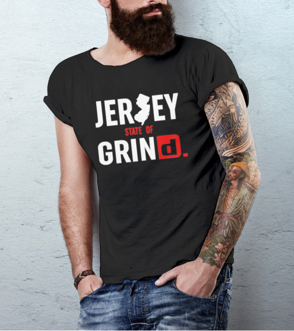 Jersey State Of Grind New Jersey Map Outline Typography T-Shirt