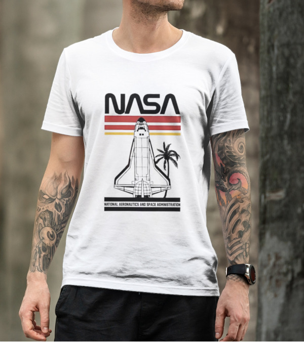 NASA National Aeronautics And Space Administration Shuttle Palm Retro Stripes T-Shirt