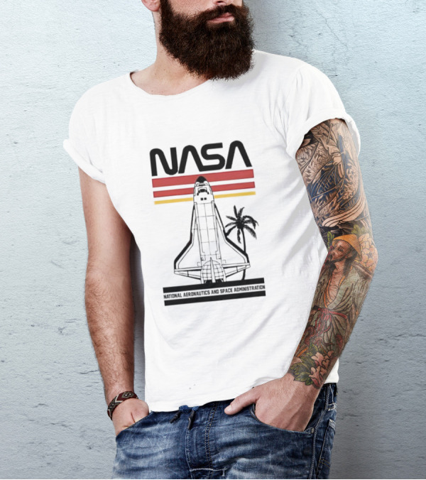 NASA National Aeronautics And Space Administration Shuttle Palm Retro Stripes T-Shirt