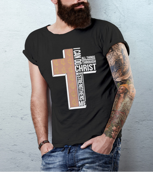 Wyoming Cowboys I Can Do All Things Through Christ Who Strengthens Me Cross T-Shirt