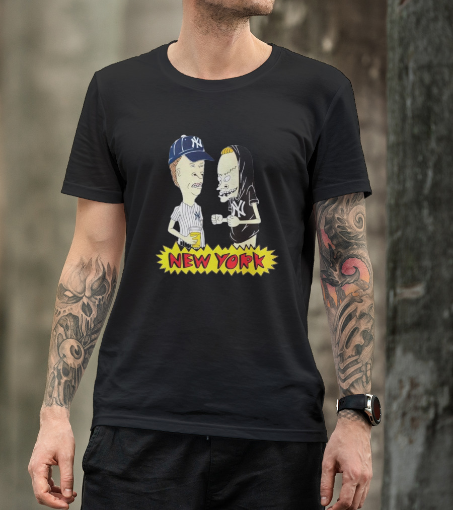 Beavis And Butt-Head New York Yankees Cartoon Characters In Baseball Gear T-Shirt