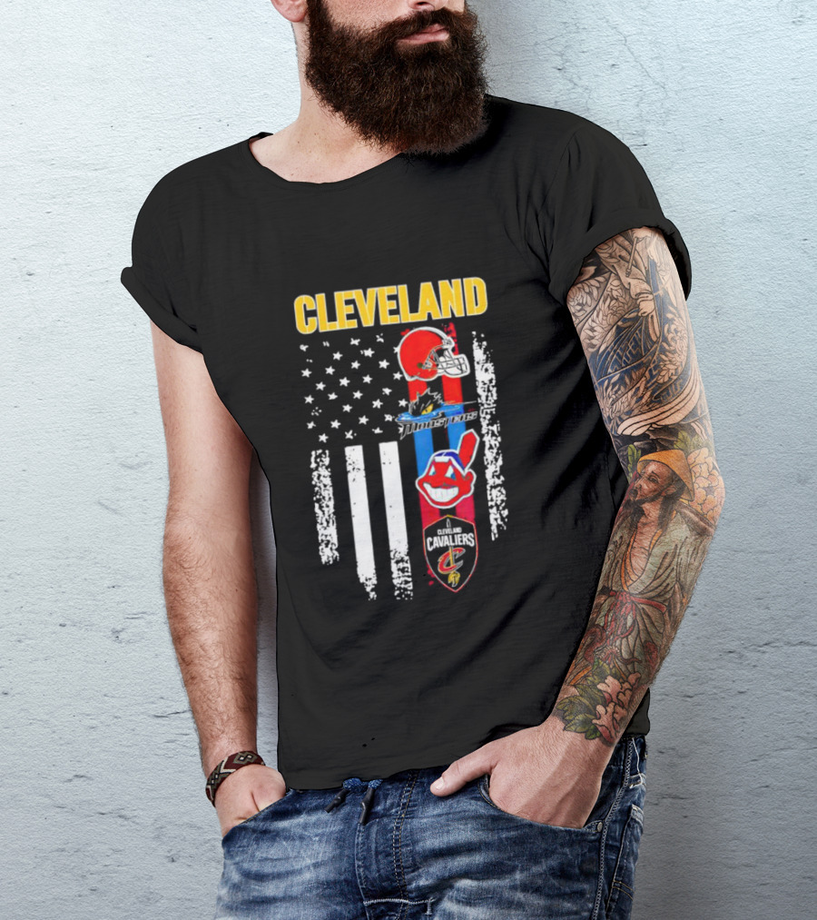 Cleveland Browns Monsters Guardians Cavaliers American Flag Sports T-Shirt