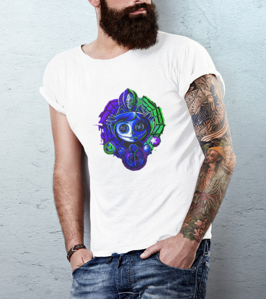 Coraline I'm Trapped Horror Neon Web And Buttons T-Shirt