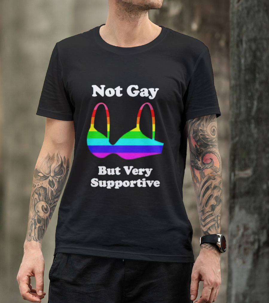 Not Gay But Very Supportive Rainbow Bra T-Shirt