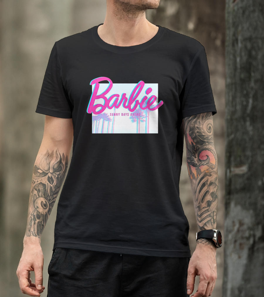 Barbie Sunny Days Ahead Palm Trees Vibrant 3D Text T-Shirt
