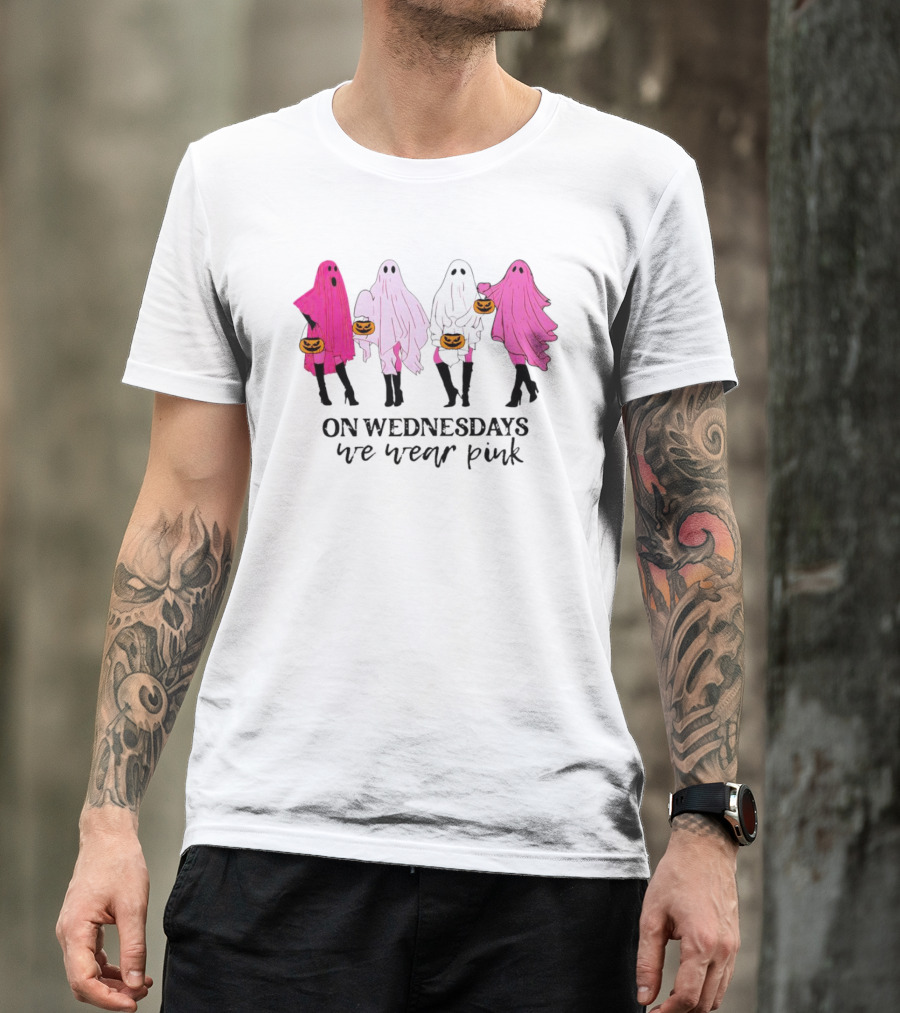 On Wednesdays We Wear Pink Ghost Costumes Halloween T-Shirt