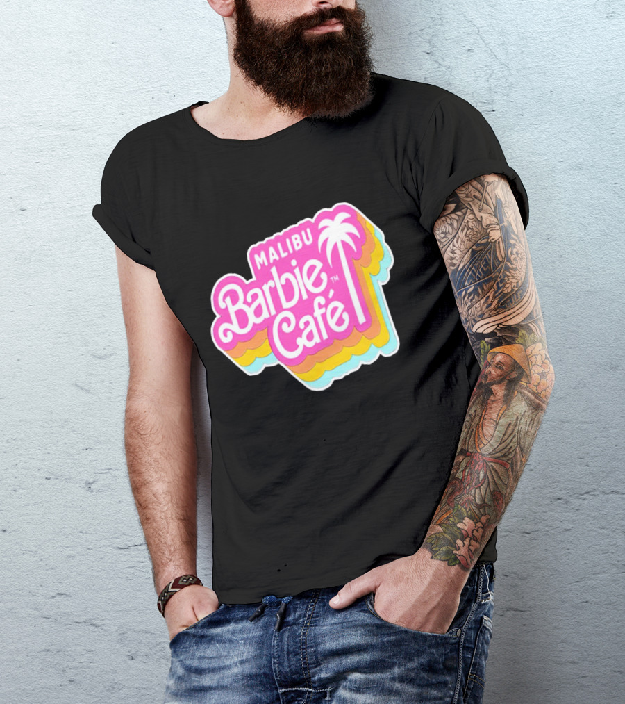 Malibu Barbie Cafe Colorful Retro Logo With Palm Tree T-Shirt