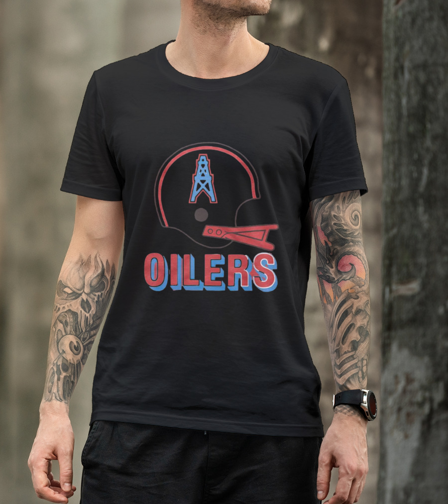 Oilers Football Helmet With Tower T-Shirt