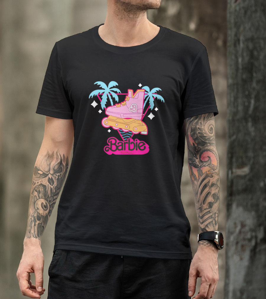 Barbie Rollerblade Movie Pink Skate And Palm Trees T-Shirt