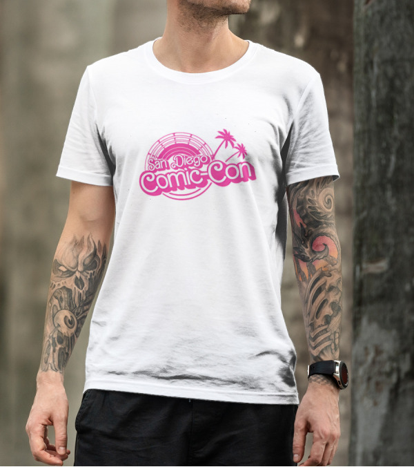 Barbie San Diego Comic-Con Logo With Pink Palm Trees T-Shirt