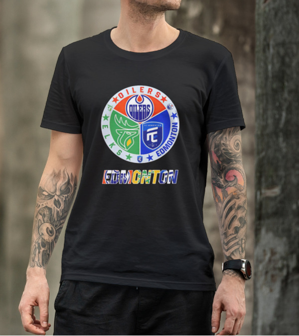 Oilers Elks FC Edmonton Sports Team Logo Collage T-Shirt