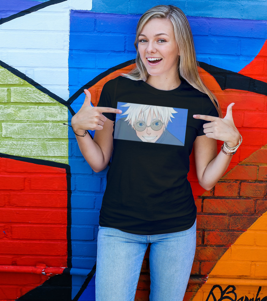 Young Gojo Satoru Anime Manga Art Blue Background T-Shirt