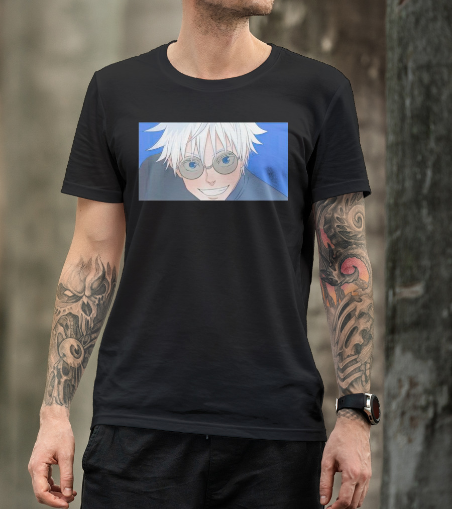Young Gojo Satoru Anime Manga Art Blue Background T-Shirt