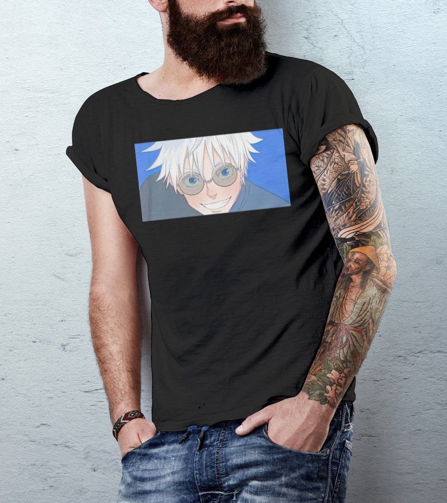 Young Gojo Satoru Anime Manga Art Blue Background T-Shirt