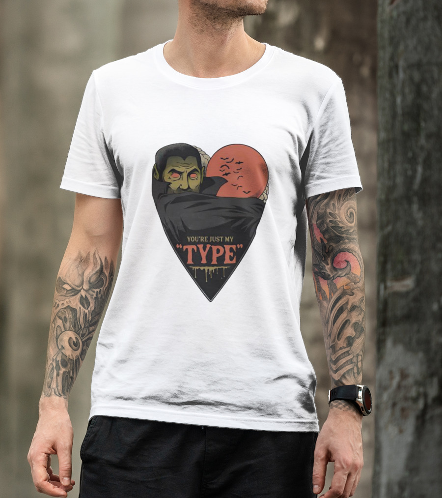 You’re Just My Type Horror Halloween Vampire With Red Moon And Bats T-Shirt