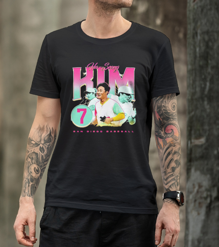 Ha-Seong Kim San Diego Baseball Lightning 90s Style Pink 7 T-Shirt