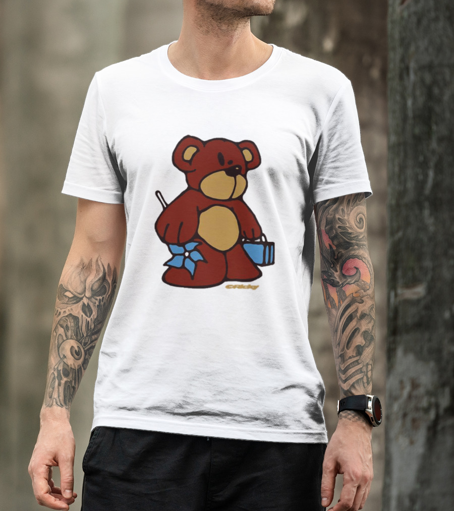Ricky Montgomery Teddy Bear With Blue Flower And Suitcase T-Shirt