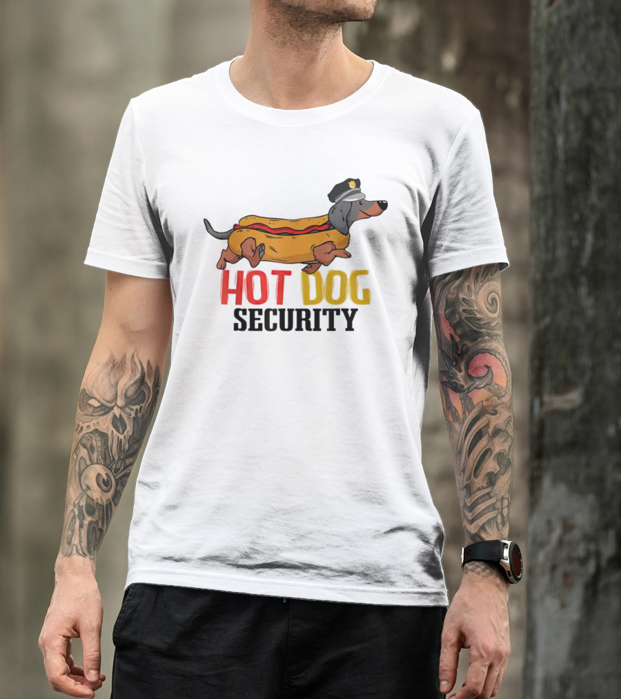 Dachshund Hot Dog Security Officer In Police Hat T-Shirt