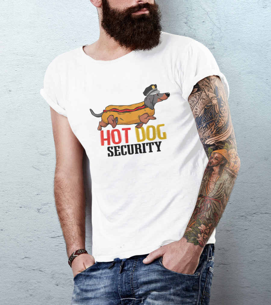 Dachshund Hot Dog Security Officer In Police Hat T-Shirt