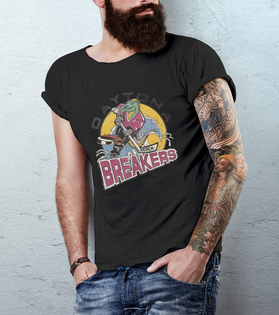 Daytona Beach Breakers Retro Ice Hockey Mascot Surfing T-Shirt