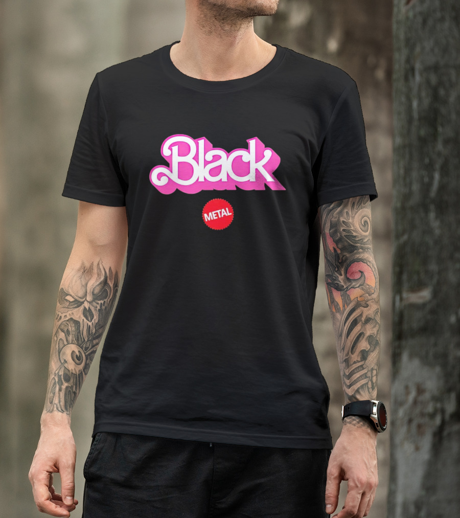 Barbie Black Metal Retro Pink And Red Contrast T-Shirt