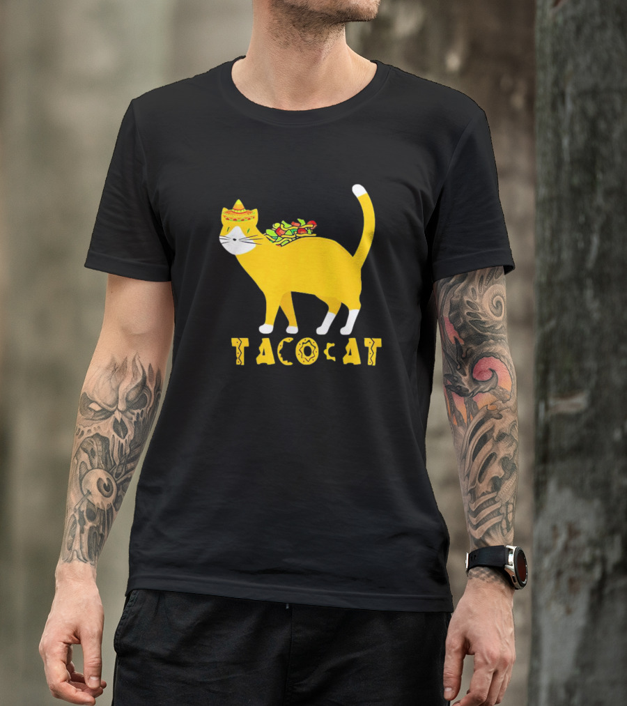 Tacocat Wearing Sombrero With Taco Filling Back T-Shirt