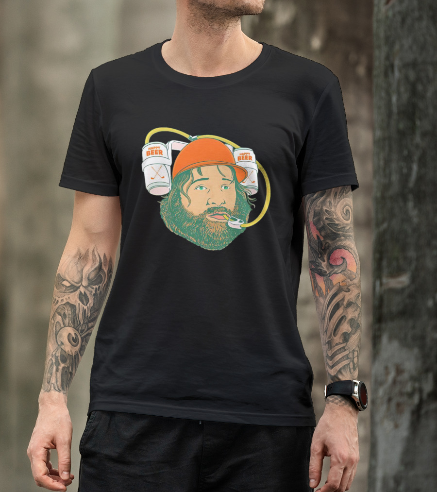 Happy Beer Man Drinks Beer With Helmet And Straws T-Shirt