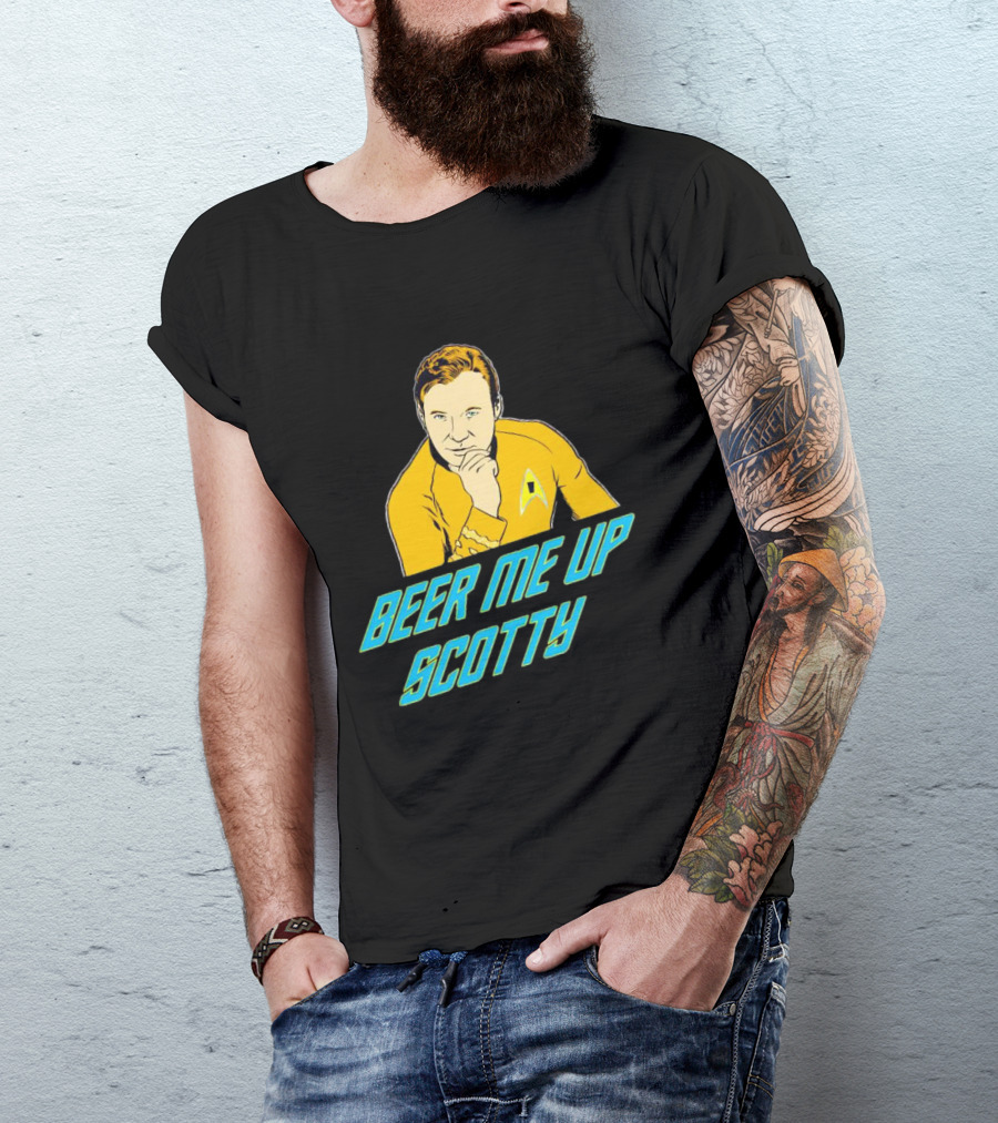Beer Me Up Scotty Star Trek Captain Yellow Uniform T-Shirt