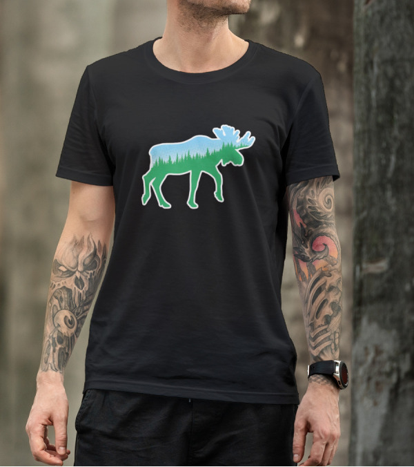 Moose Tree Forest Skyline T-Shirt