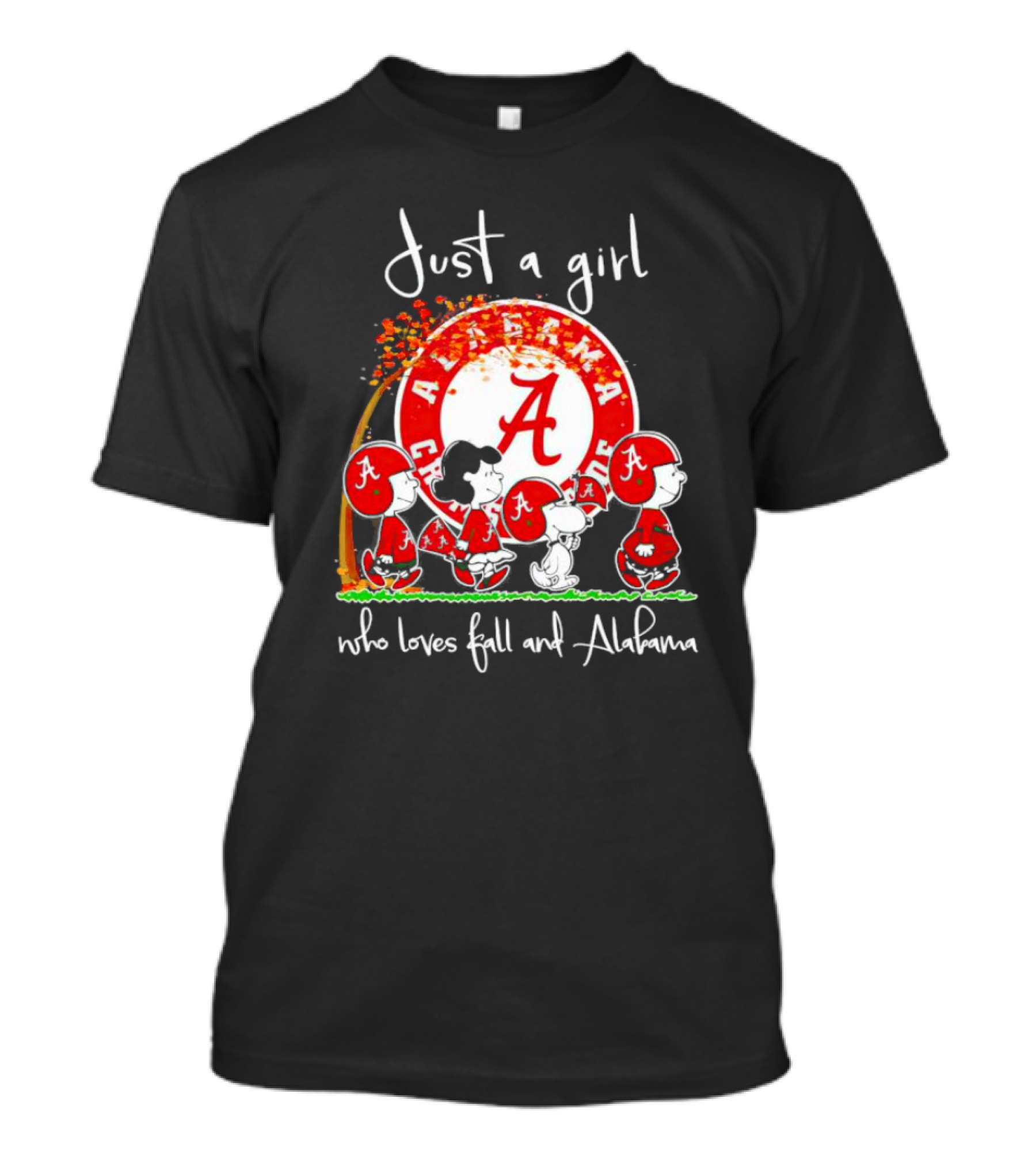 Peanuts Characters Just A Girl Who Loves Fall And Alabama Crimson Tide T-Shirt