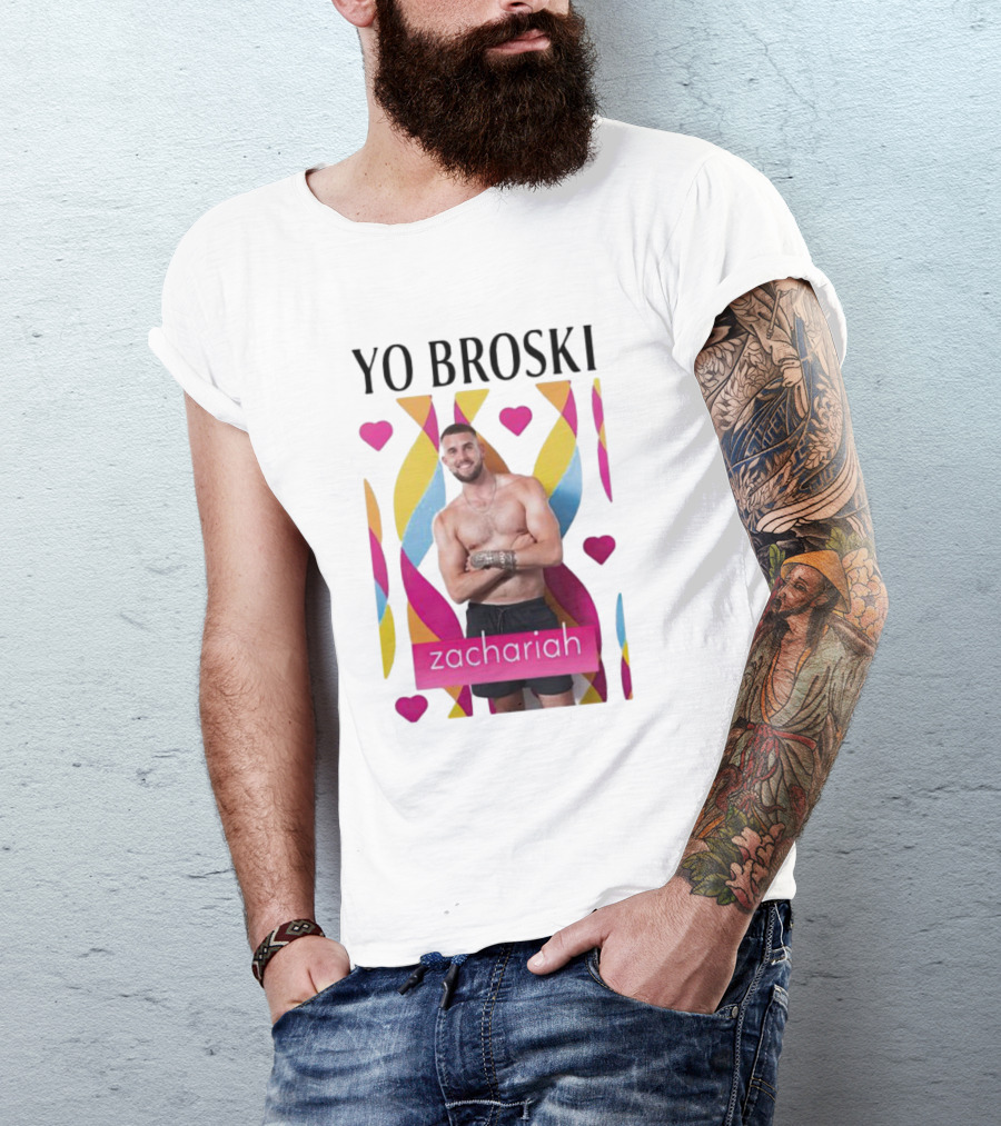 Yo Broski Zachariah Colorful Hearts Backdrop T-Shirt