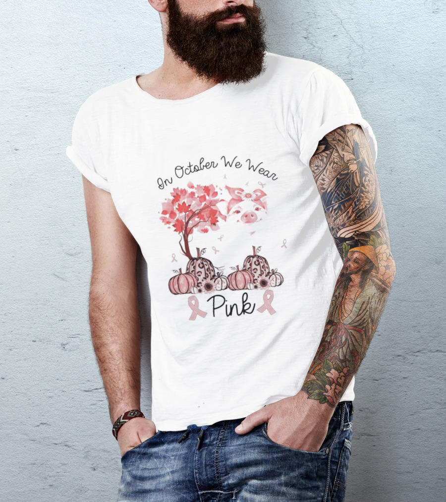 In October We Wear Pink Pig Pumpkins Halloween T-Shirt