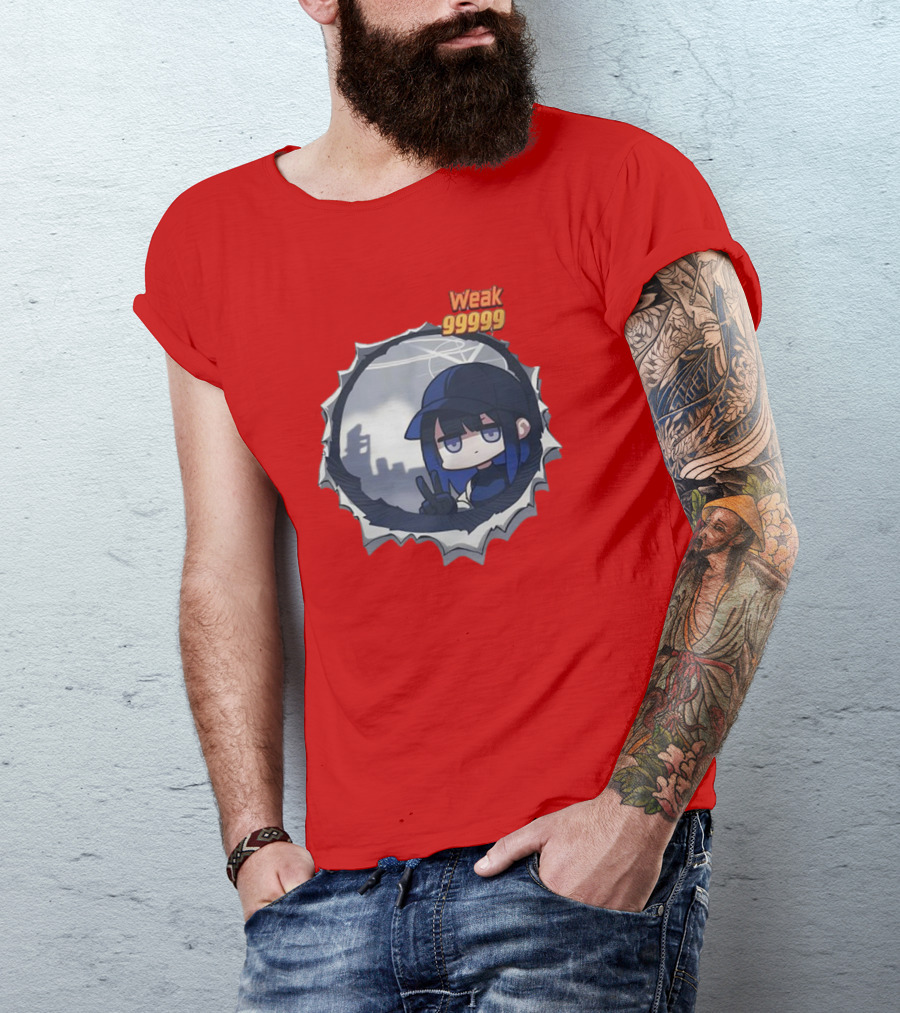 Weak 99999 Manga Character Peace Sign Japan Cityscape T-Shirt