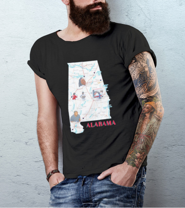 Alabama Map Riverfront Park Dock Brawl Icons T-Shirt