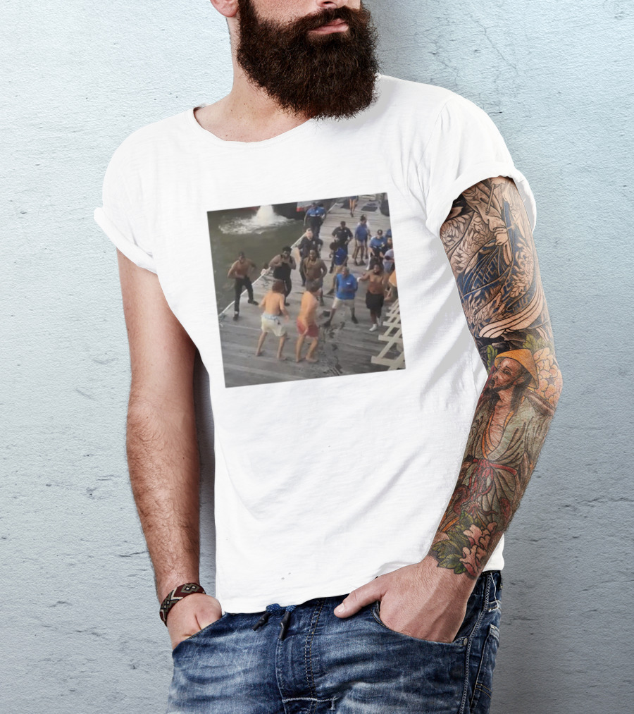 Brawl On Dock Montgomery’s Riverfront Park Altercation Scene T-Shirt