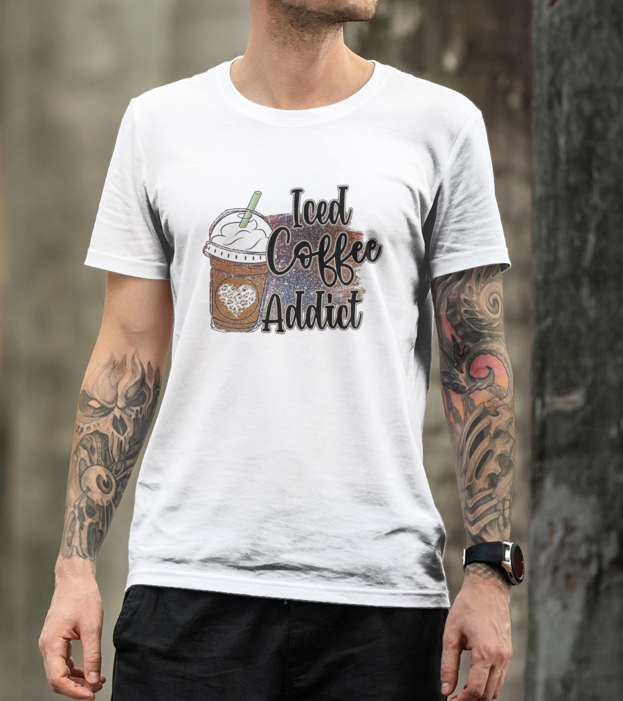 Iced Coffee Addict Glitter Heart Cup T-Shirt