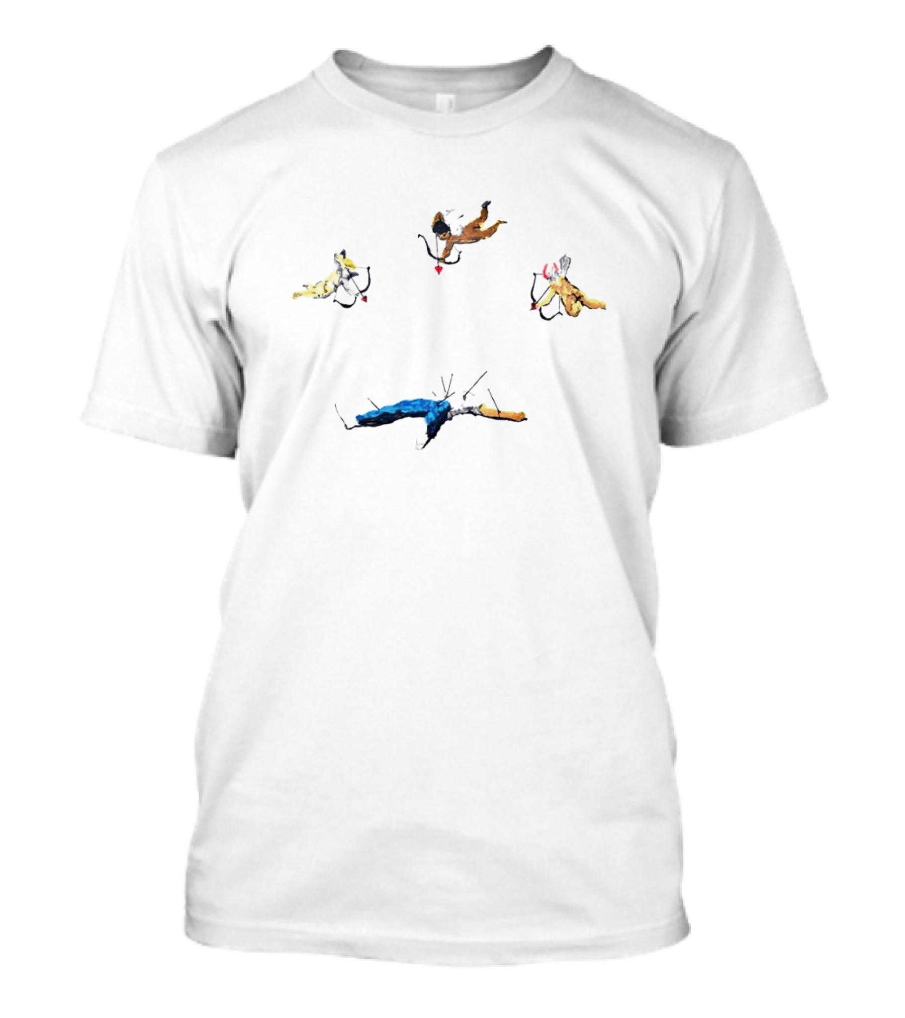 Cupid Shooting Heart To Man With Three Flying Cupids And Arrows T-Shirt