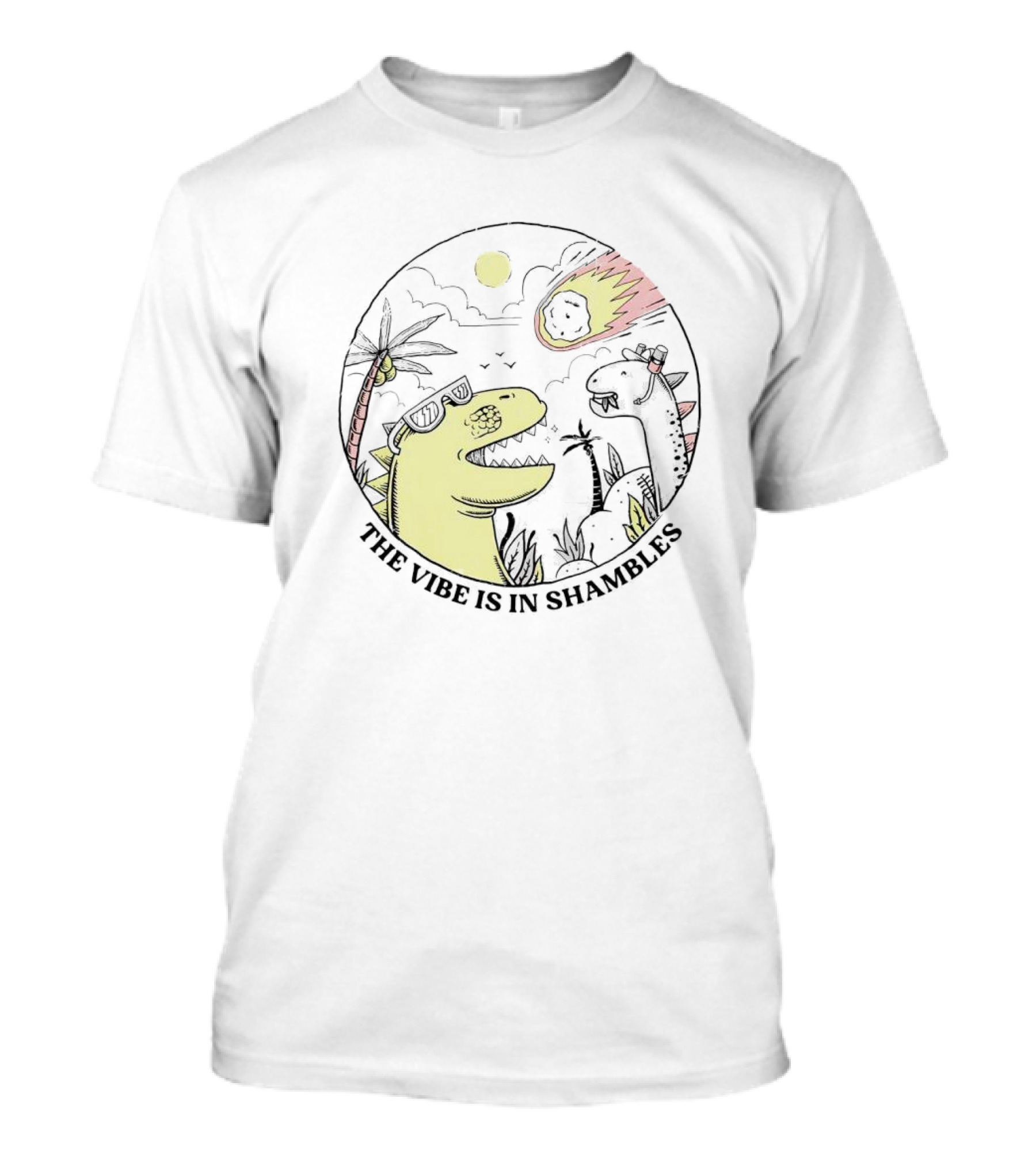 The Vibe Is In Shambles Dinosaur Sunglasses Meteor Night Scene T-Shirt