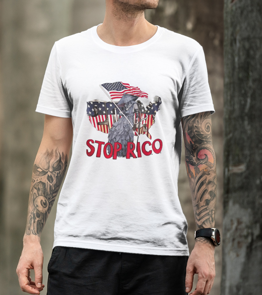Deaver Stop Rico American Flag Map Iconic T-Shirt