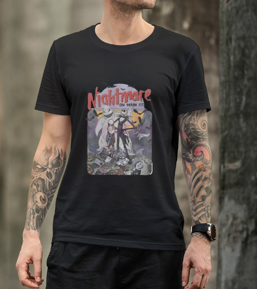 Nightmare Before Christmas Meets Main Street Halloween Characters Scene T-Shirt