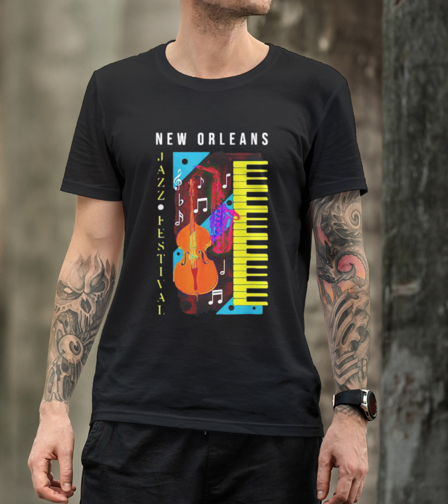 New Orleans Jazz Festival Music Notes Piano And Instruments T-Shirt