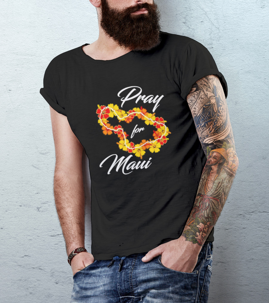 Pray For Maui Floral Hawaiian Lei T-Shirt