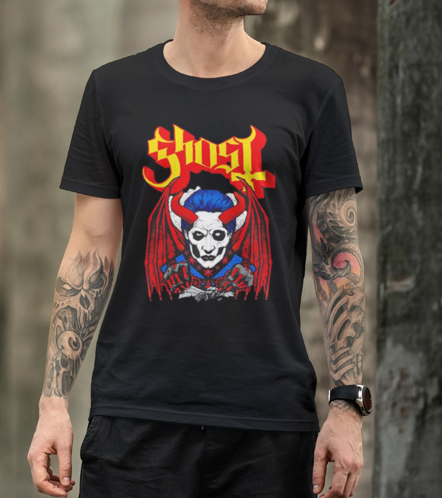 Ghost Demonic Red Horned Figure X Post Mortem Horror Wings T-Shirt
