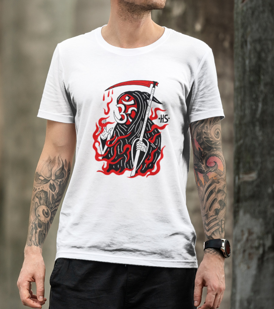 Om Reaper HS With Red Flames And Scythe T-Shirt