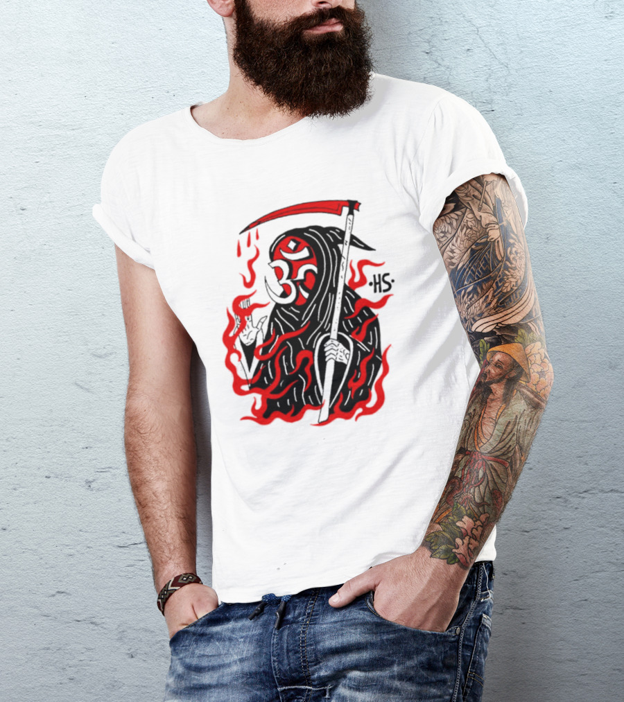 Om Reaper HS With Red Flames And Scythe T-Shirt