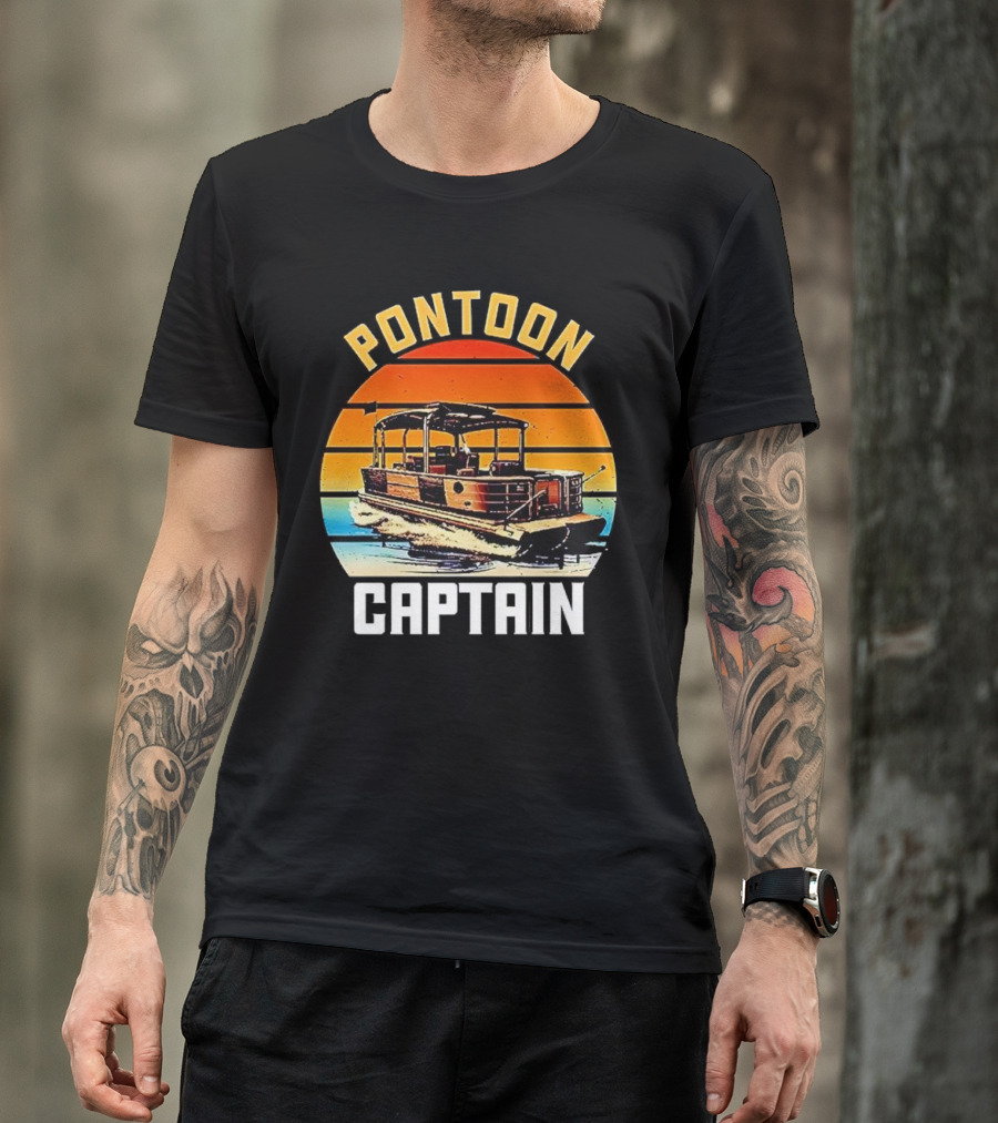 Pontoon Captain Vintage Retro Sunset Boat T-Shirt
